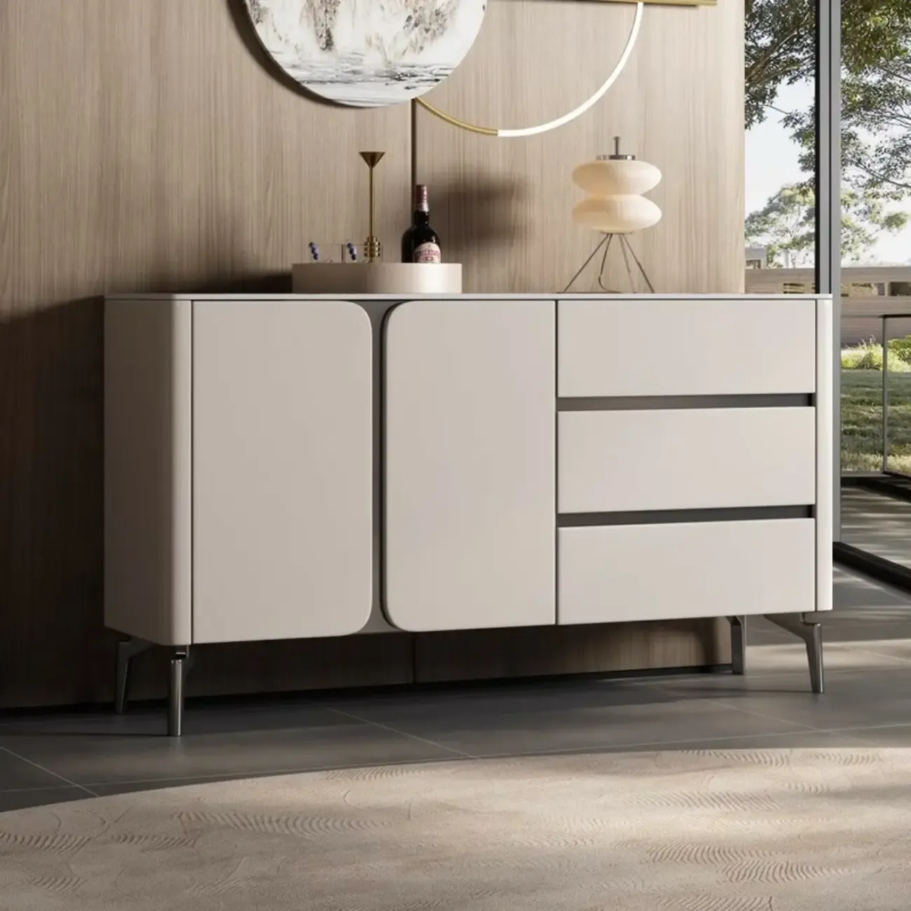 Glam White-Black Wooden Sideboard with Storage