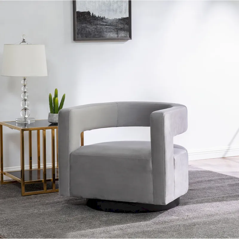Upholstered Swivel Chair with Cut-Out Back