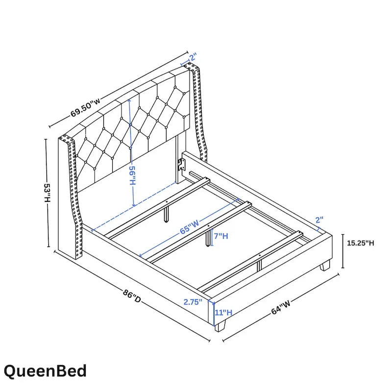 Roundhill Furniture Fentina 3-Piece Upholstered Bedroom Set Tufted Wingback Bed with Two Nightstands
