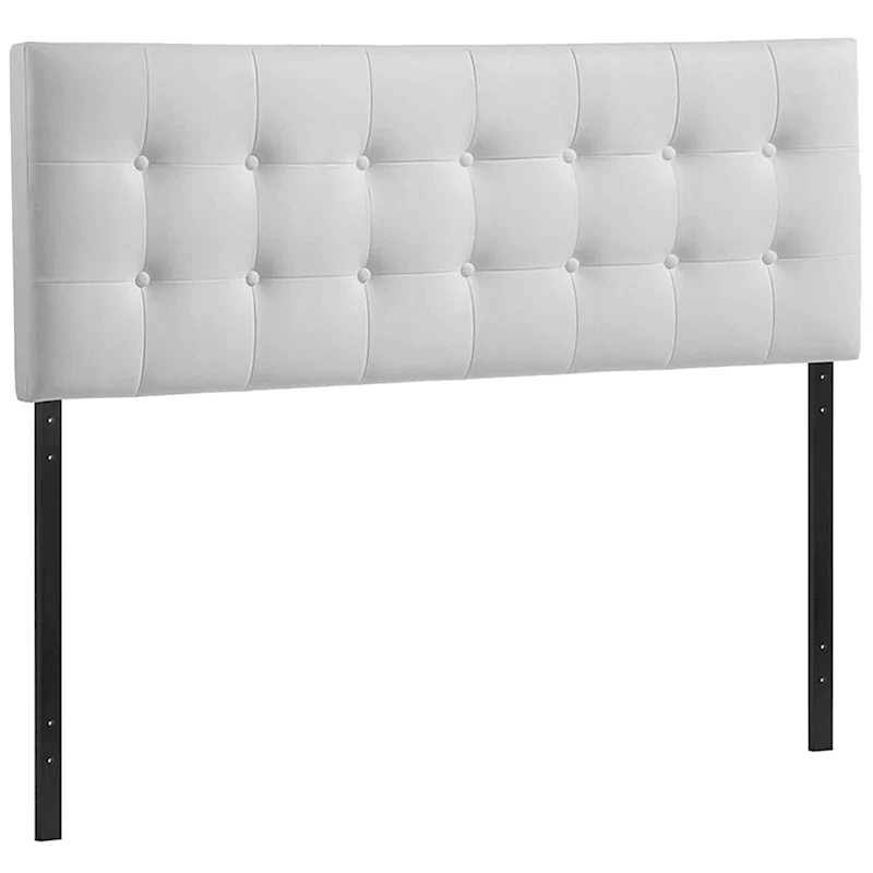 Queen Size Upholstered Headboard – White Faux Leather, Button Tufted, Contemporary Style