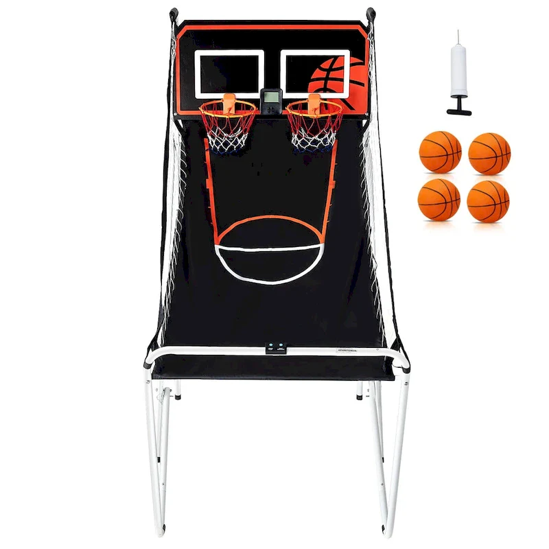 Foldable Basketball Arcade Game, 2 Player Indoor Basketball Game, Home Dual Shot Sport with 8 Game Modes, and Inflation Pump