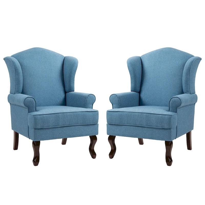 2 Set Traditional Wingback Accent Chairs Upholstered Armchair