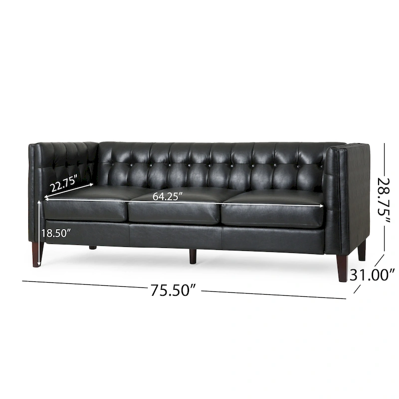 Pondway Faux Leather Tufted 3 Seater Sofa by Christopher Knight Home