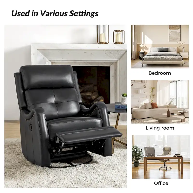 FrancoModern Genuine Leather Swivel Rocker Recliner with Nailhead Trims Sets of 2 by HULALA HOME