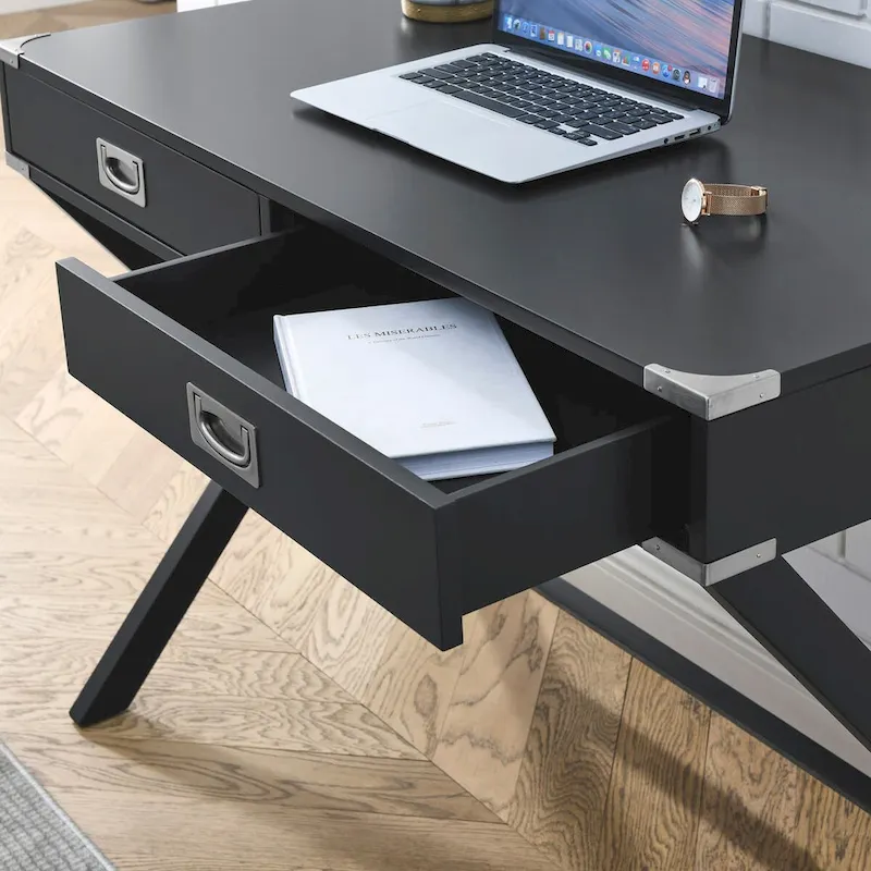 Computer Desk with Drawers, MDF Top & Solid Wood Legs, 42