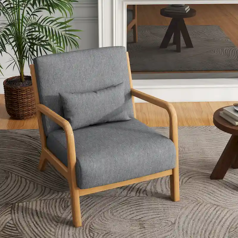 Mid-Century Modern Upholstered Accent Chair with Wood Frame