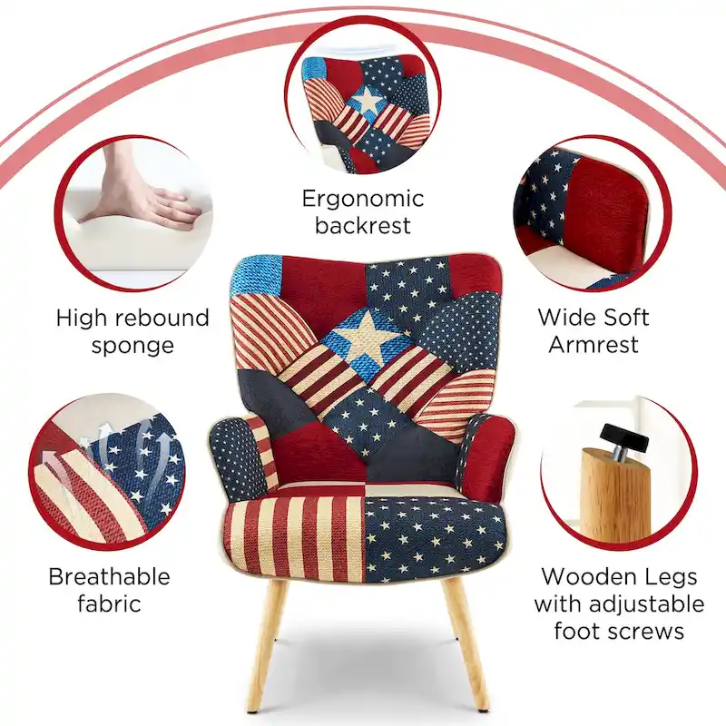 Linen Upholstered Modern Armchair Accent Chair with Wood Legs