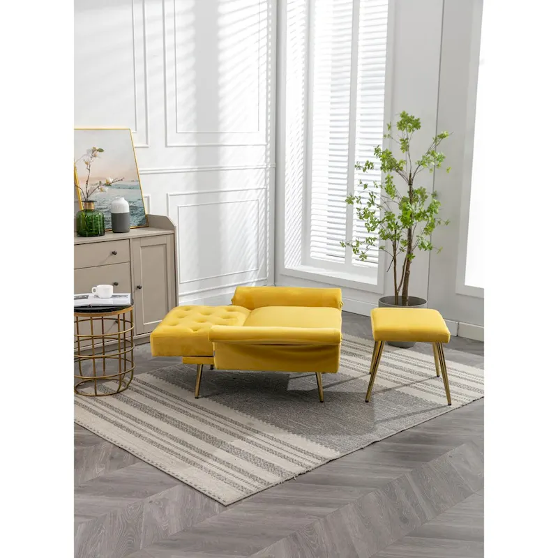 Velvet Accent Chair with Adjustable Armrests and Backrest, Button Tufted Lounge Chair, Single Recliner Armchair with Ottoman