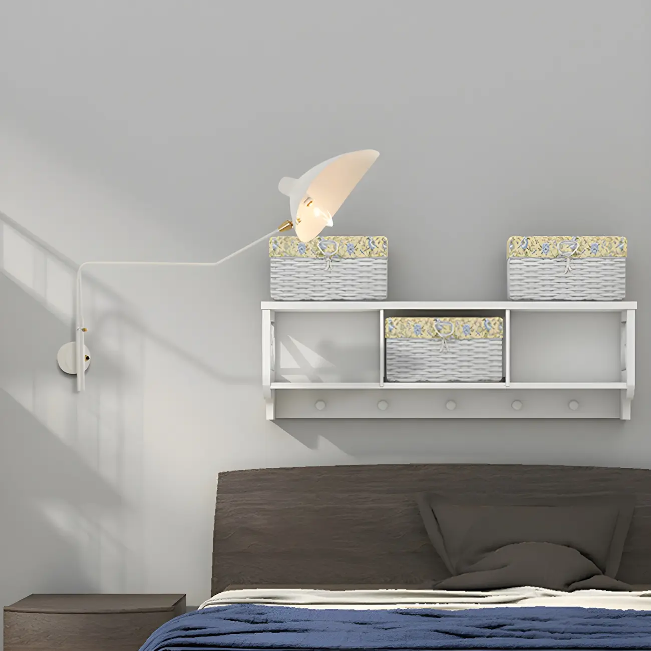 Modern 2-Light White Dual-Arm Swing Arm Wall Light