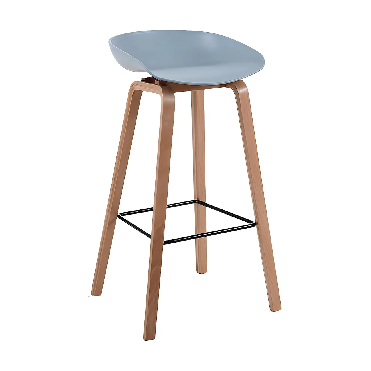 Mid-Century Modern Plastic Bar Stool with Wood Legs