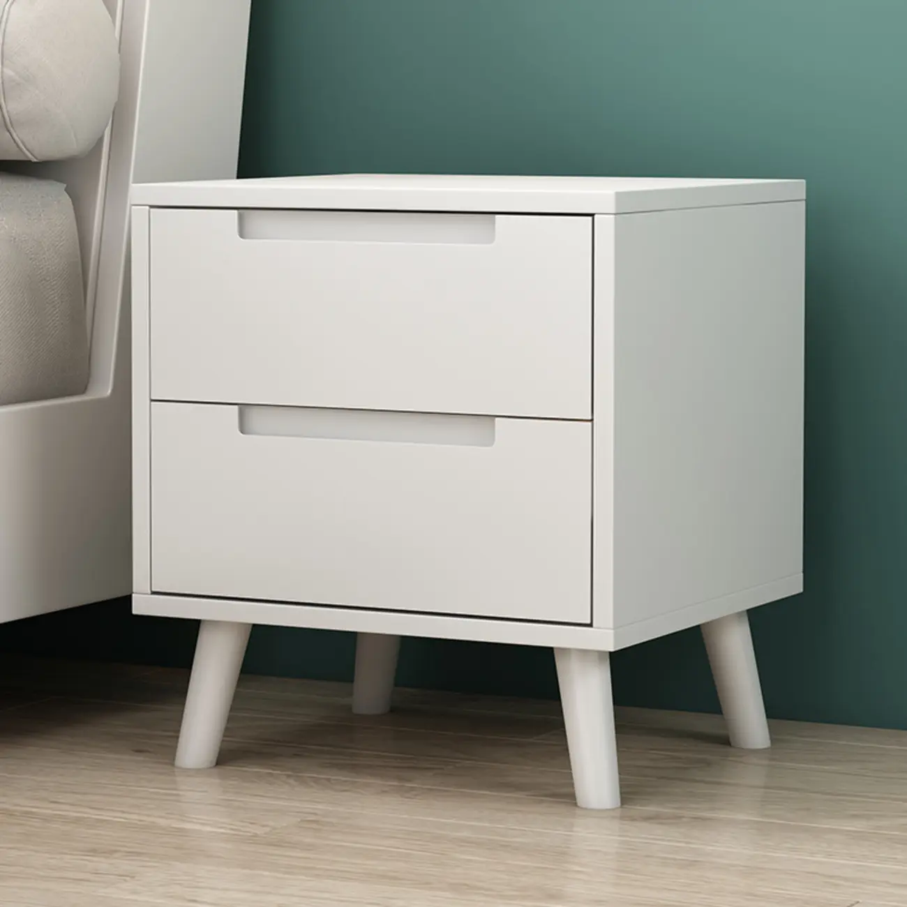Narrow Solid Wood Bedside 2 Drawers Nightstand in Natural