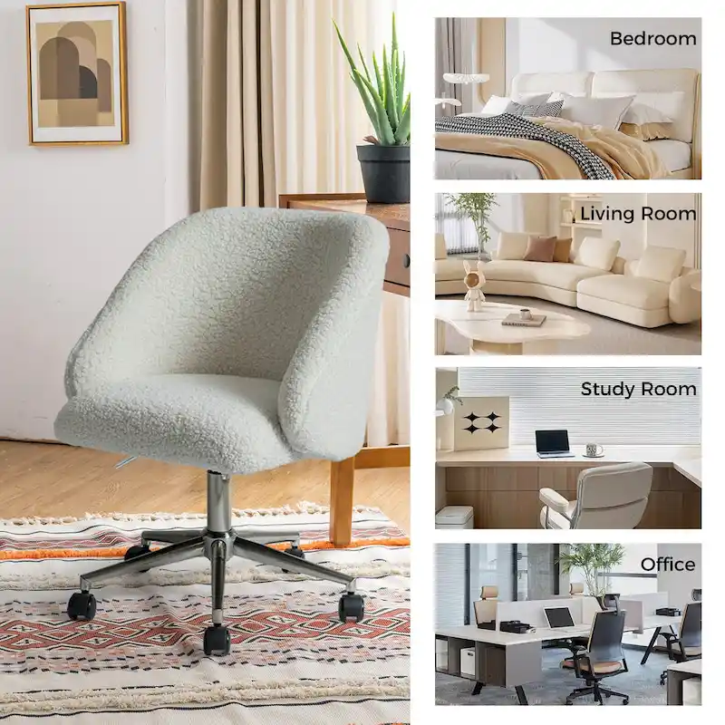 Joah Modern Boucle 360 Swivel Height Adjustable Swivel Office Chair with Rolling Wheels by  - N/A