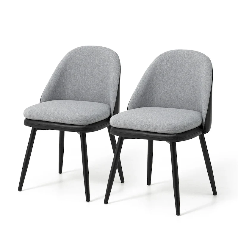 Glitzhome Modern Set of 2/4 PU Leather Mixed Fabric Dining Side Chairs with Metal Legs
