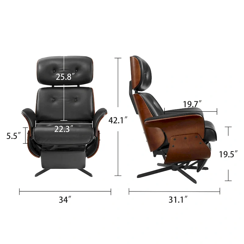 Art Leon Mid-century Modern Faux Leather Lounge Chair Recliner