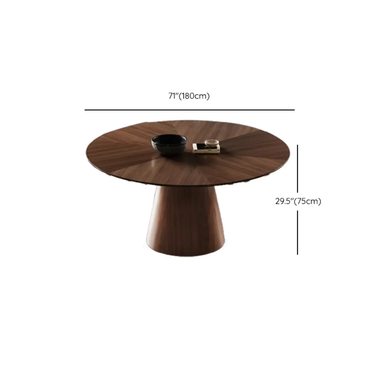 Modern Simple Round Walnut-Brown Wood Dining Table