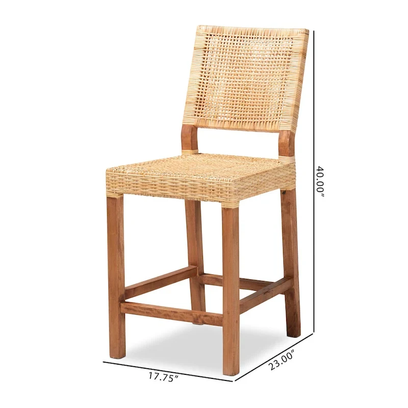 Lesia Modern Bohemian Natural Brown Rattan and Wood Counter Stool