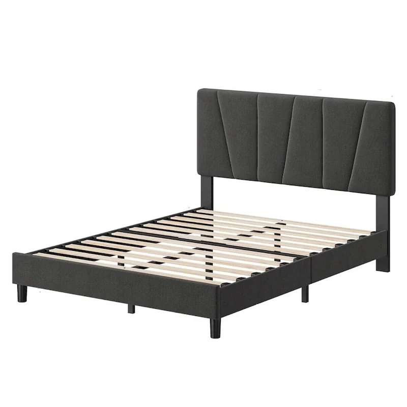 Modern Upholstered Bed Frame with Adjustable Headboard