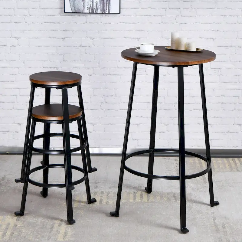 Modern Industrial 3-Piece Bistro Pub Metal Bar Table Set