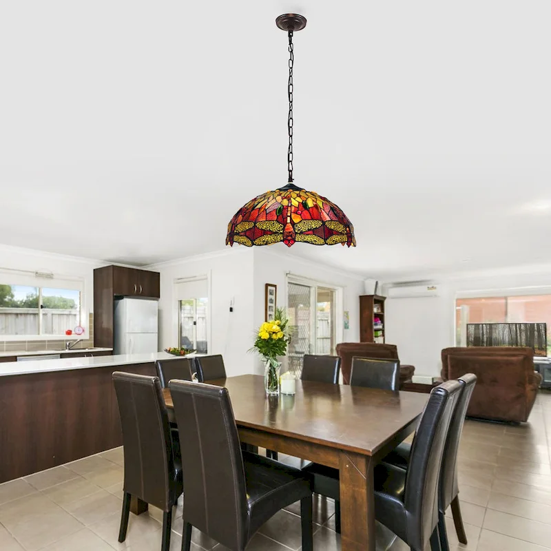 Tiffany-Style Dragonfly Design 3-light Blackish Bronze Hanging Pendant