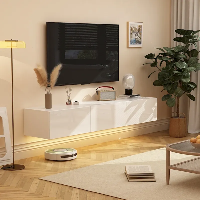 63 TV Stand Hanging TV Consoles Wall TV Cabinet with LED Entertain