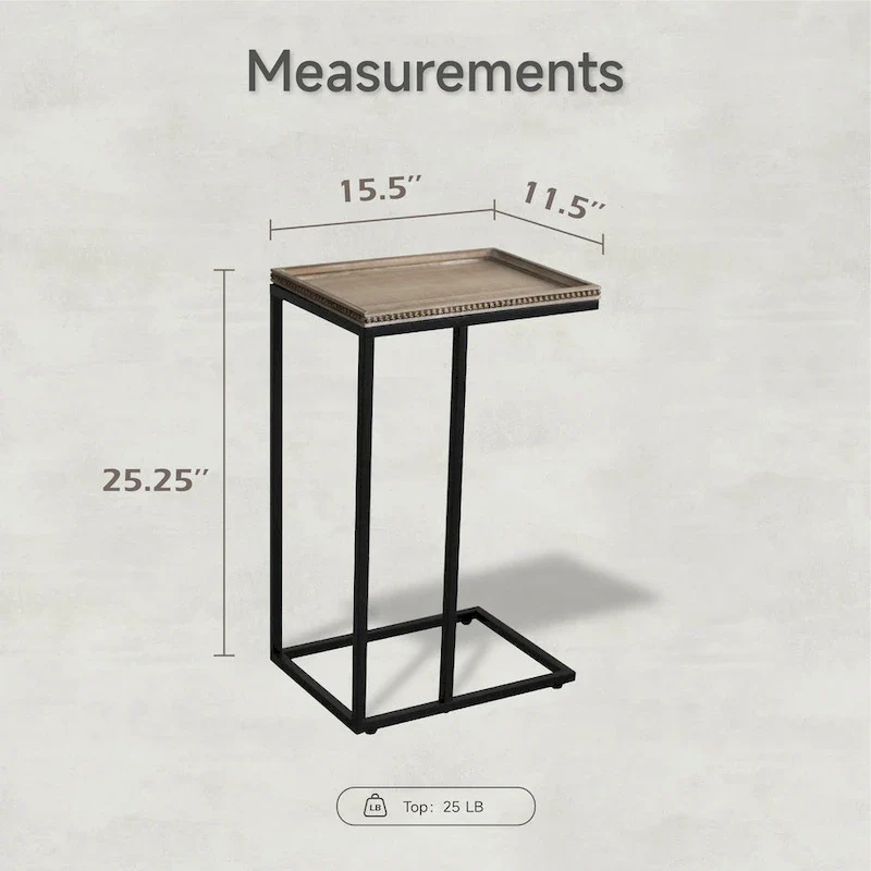 COZAYH Farmhouse C Table End Table, Distressed Beaded Edge Tray Top Side Table