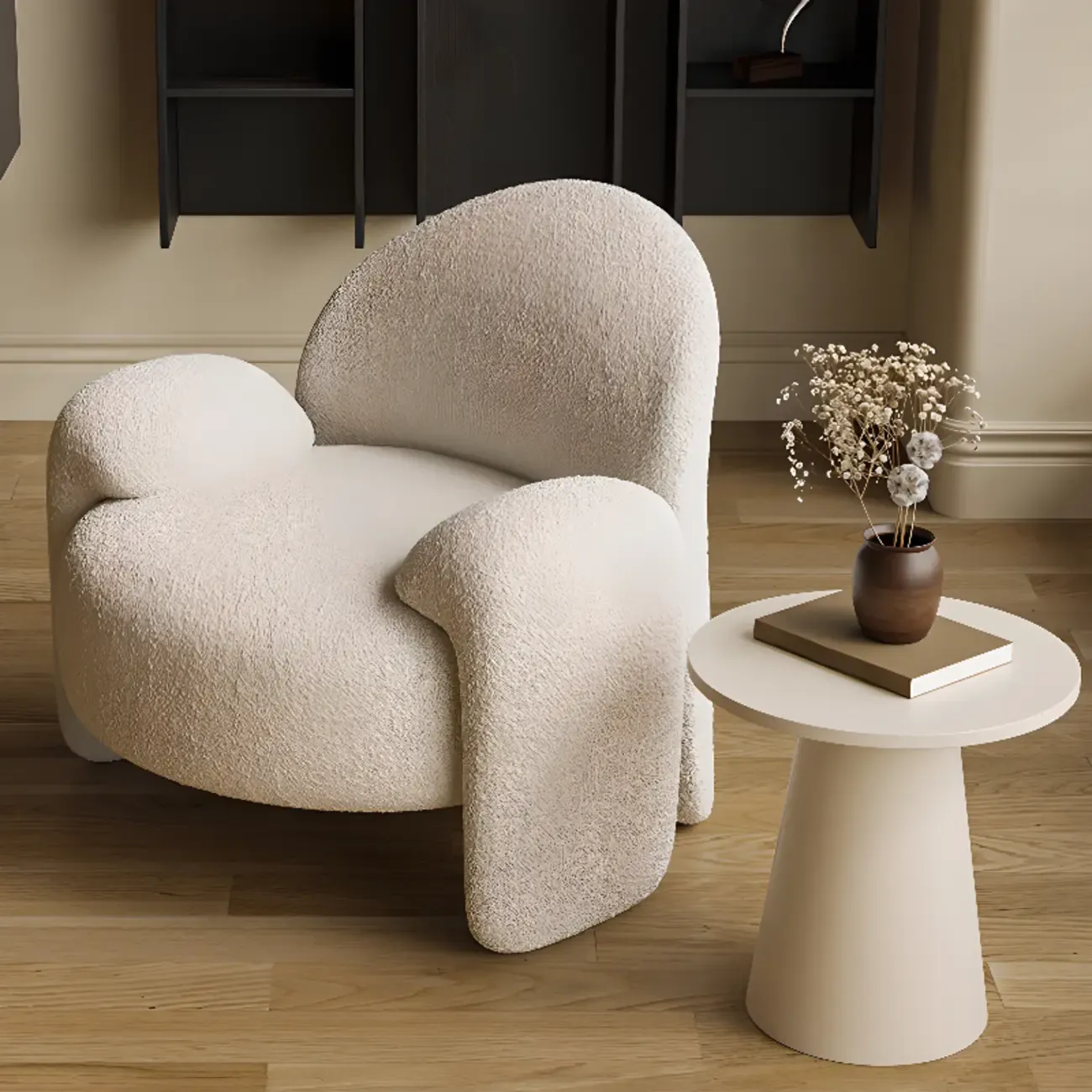 Minimalist Round White Wood End Table for Living Room