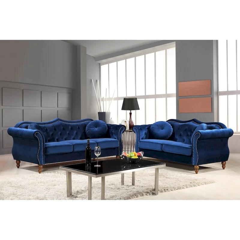 Gracewood Hollow Mantel Mid-century Nailhead Chesterfield Sofa Set