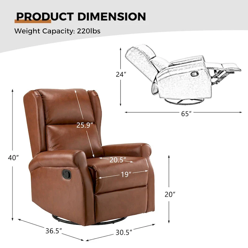 Faux Leather Swivel Nursery Recliners (Metal Base) — Set of 2