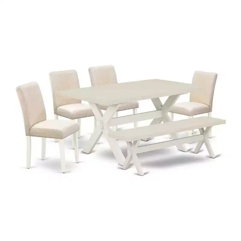 Natural Oak 6-Piece Rectangle Dining Set for 5, Table with Bench and 4 Chairs