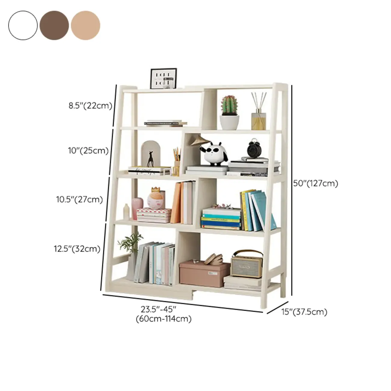 5-Tier Walnut Wooden Open Ladder Bookshelf