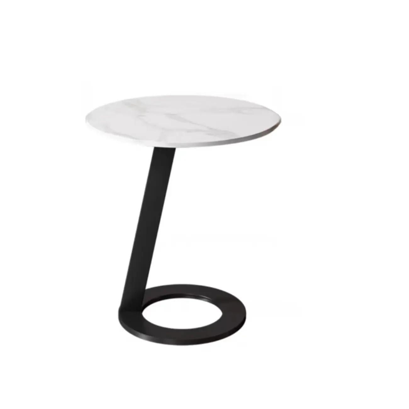 White Modern Stone Metal C Shaped Round Side Table
