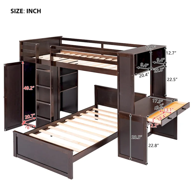 Twin over Twin Pine Loft Bed with Stand-alone