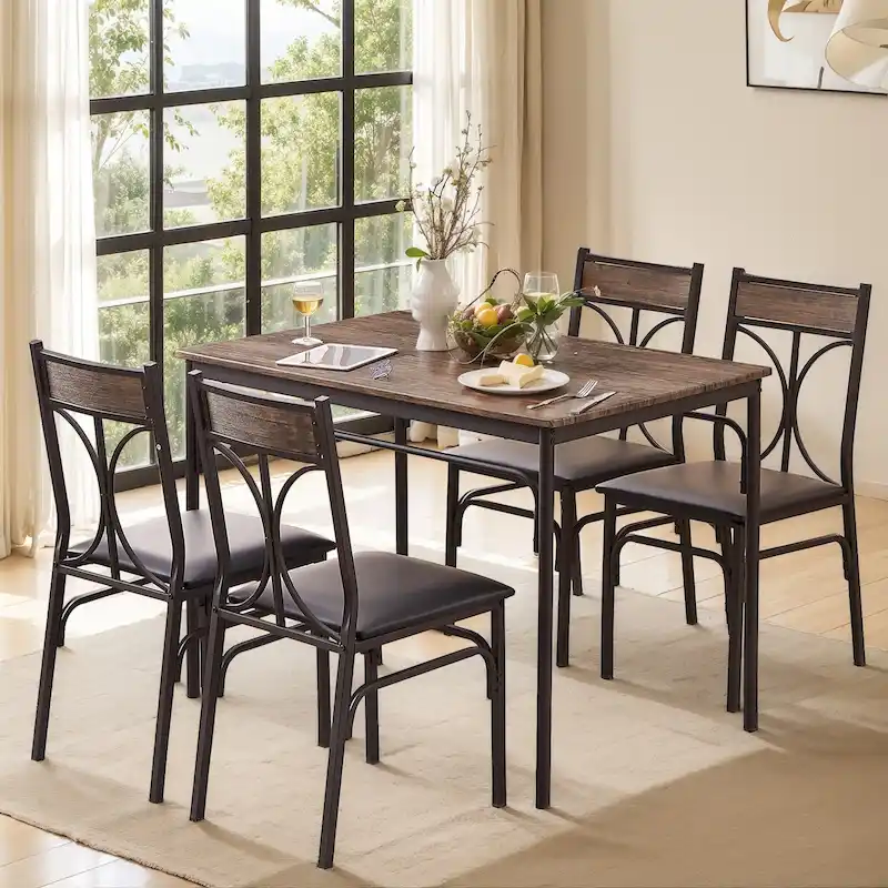 Javlergo Modern 5-pieces Dining Table Set with 4 Chairs, Kitchen Dining Room Table Set for 4, Brown