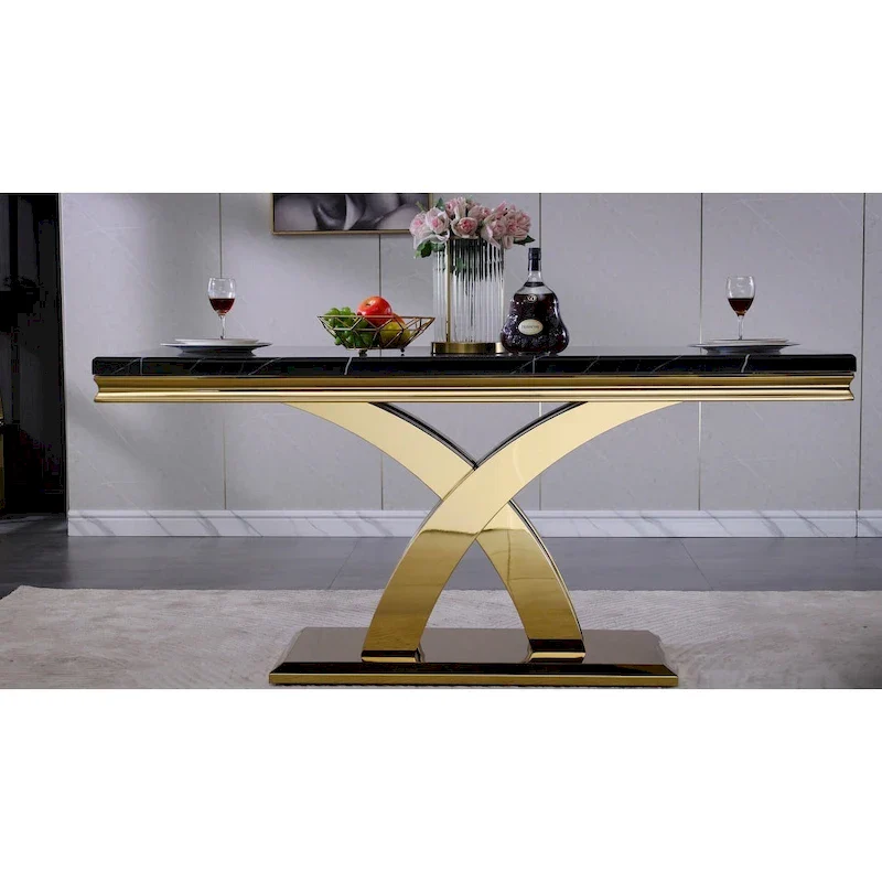 Black Dining Room Table with Polished Gold Metal Legs