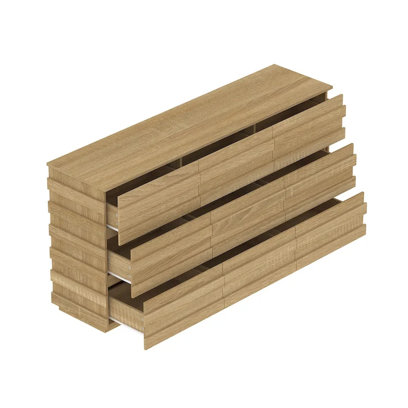 9 - Drawer Dresser Storage Cabinet: Light Wood Finish with a Modern Linear Design for Ample Storage