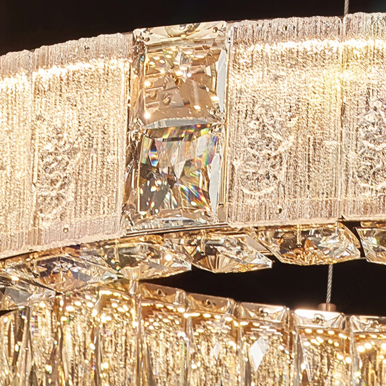 Gold Circular Crystal Linear Modern Chandelier Light