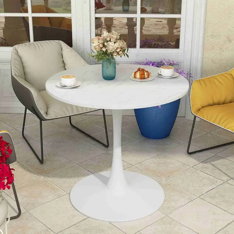 32Modern Round Metal Base Dining Table with MDF Table Top