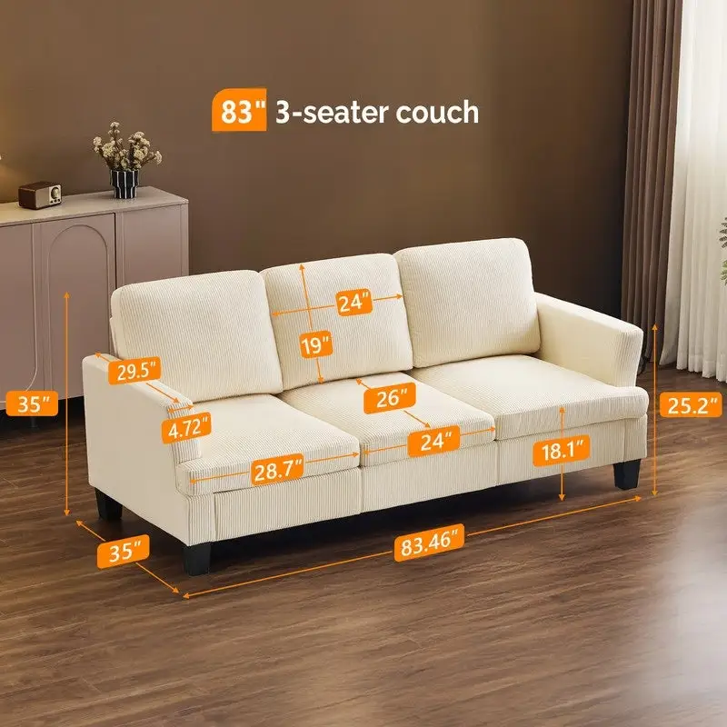 83.5 Upholstered Square Arm Suede Sofa