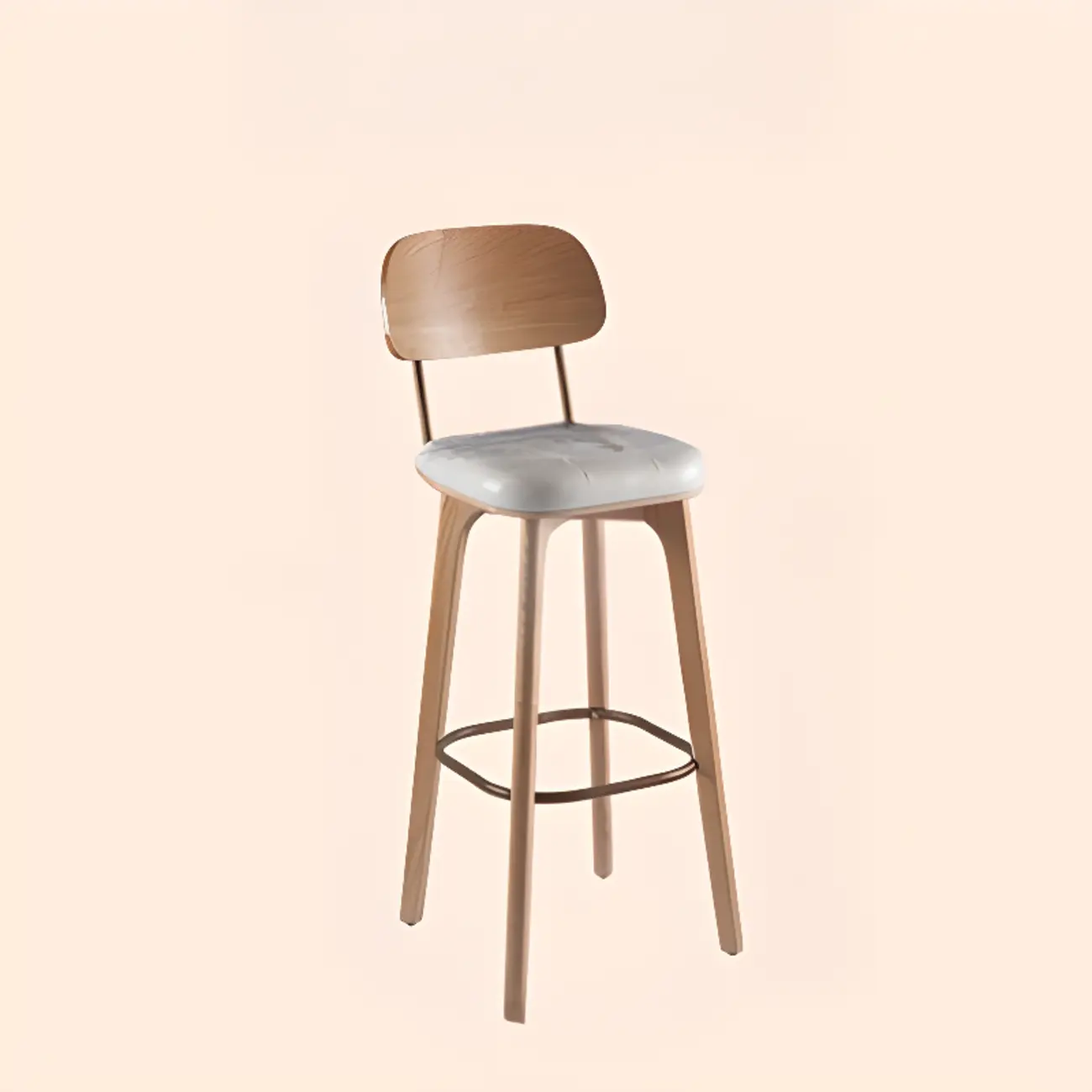 Mid-Century Modern Leather Square Bar Height Stools with Backs