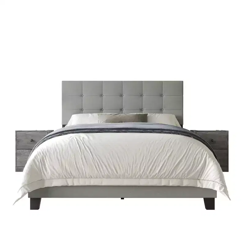 Home Design Sara Panel Bed with 2 Nightstands Gray