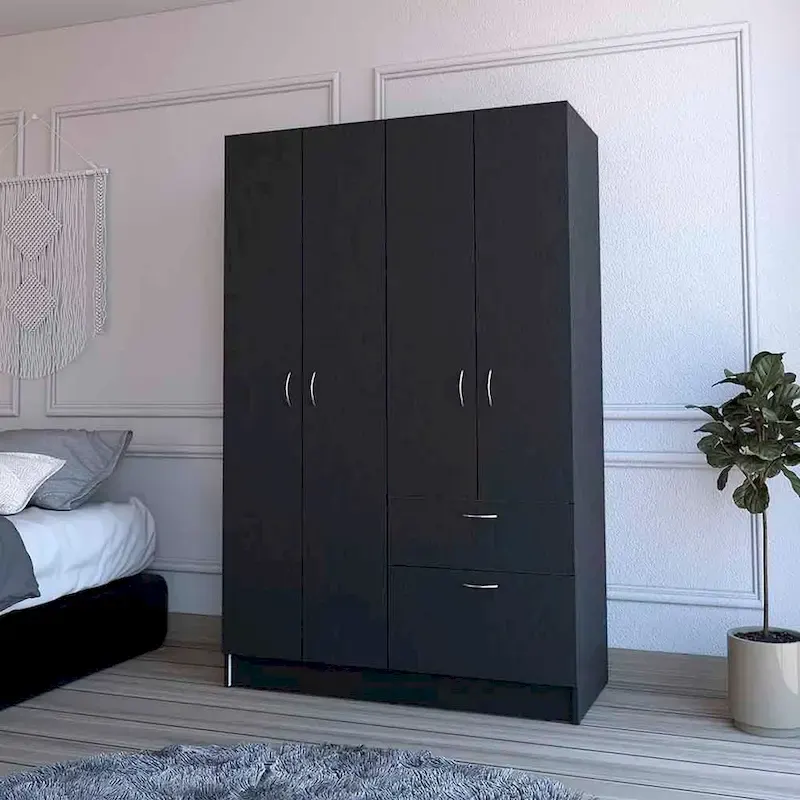 2-Door Bedroom Armoire with Drawer & Shoe Cabinet, 63.7"W x 71.2"H, Wenge Finish