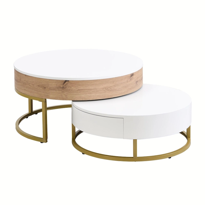 Modern Round Lift-top Nesting Coffee Tables with 2 Drawers