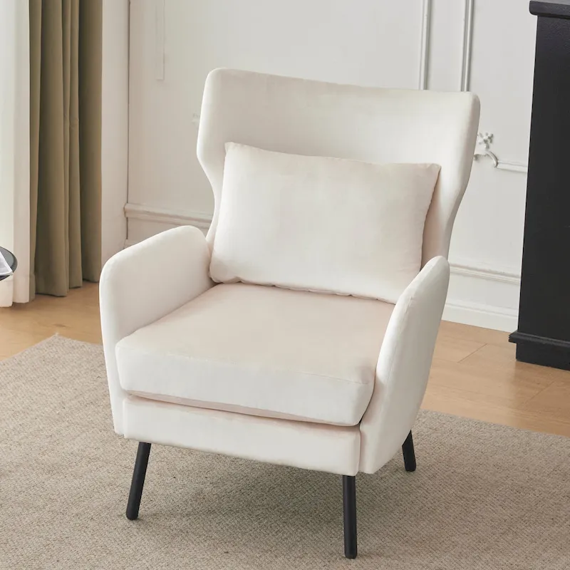 Velvet Wingback Accent Chair with Metal Legs - Single Seat (32