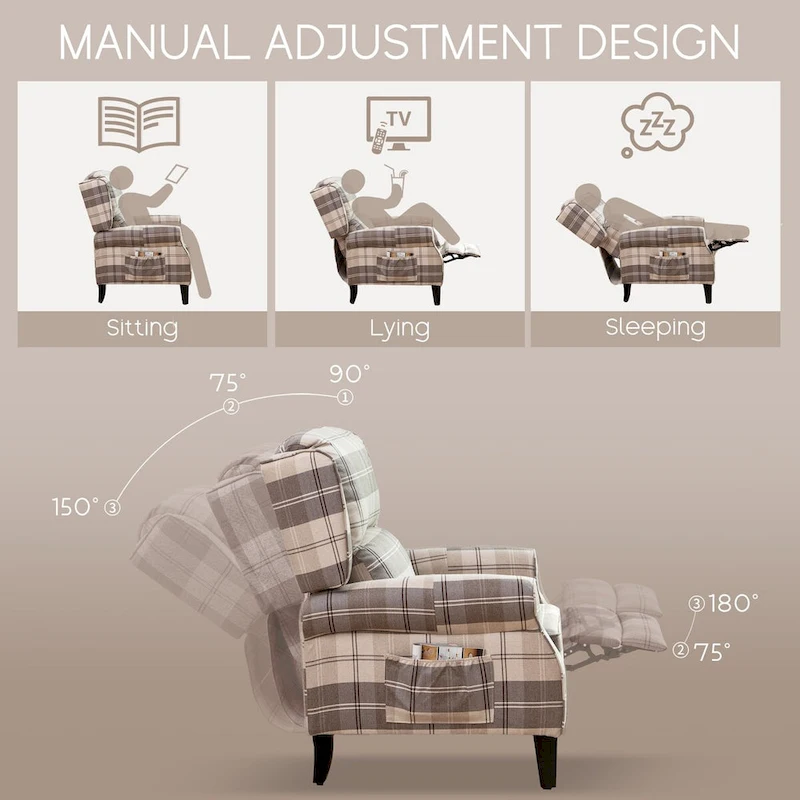 HOMYKA Manual Pushback Recliner Adjustable Accent Chair Wingback Armchair Set of 2