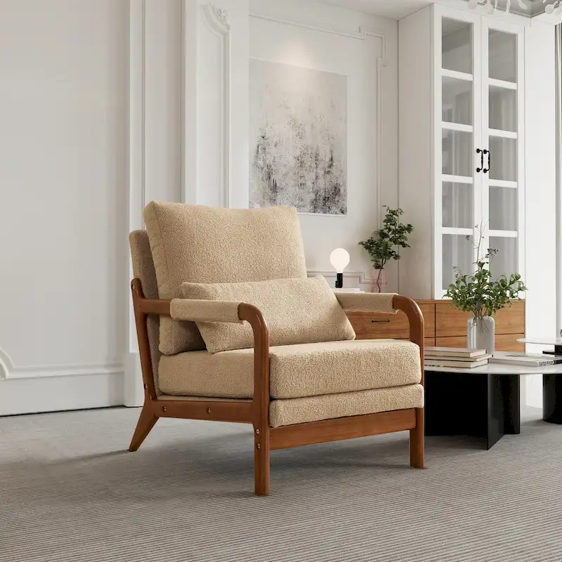 Modern Fabric Accent Chair, Wood Frame Armchair for Living Room