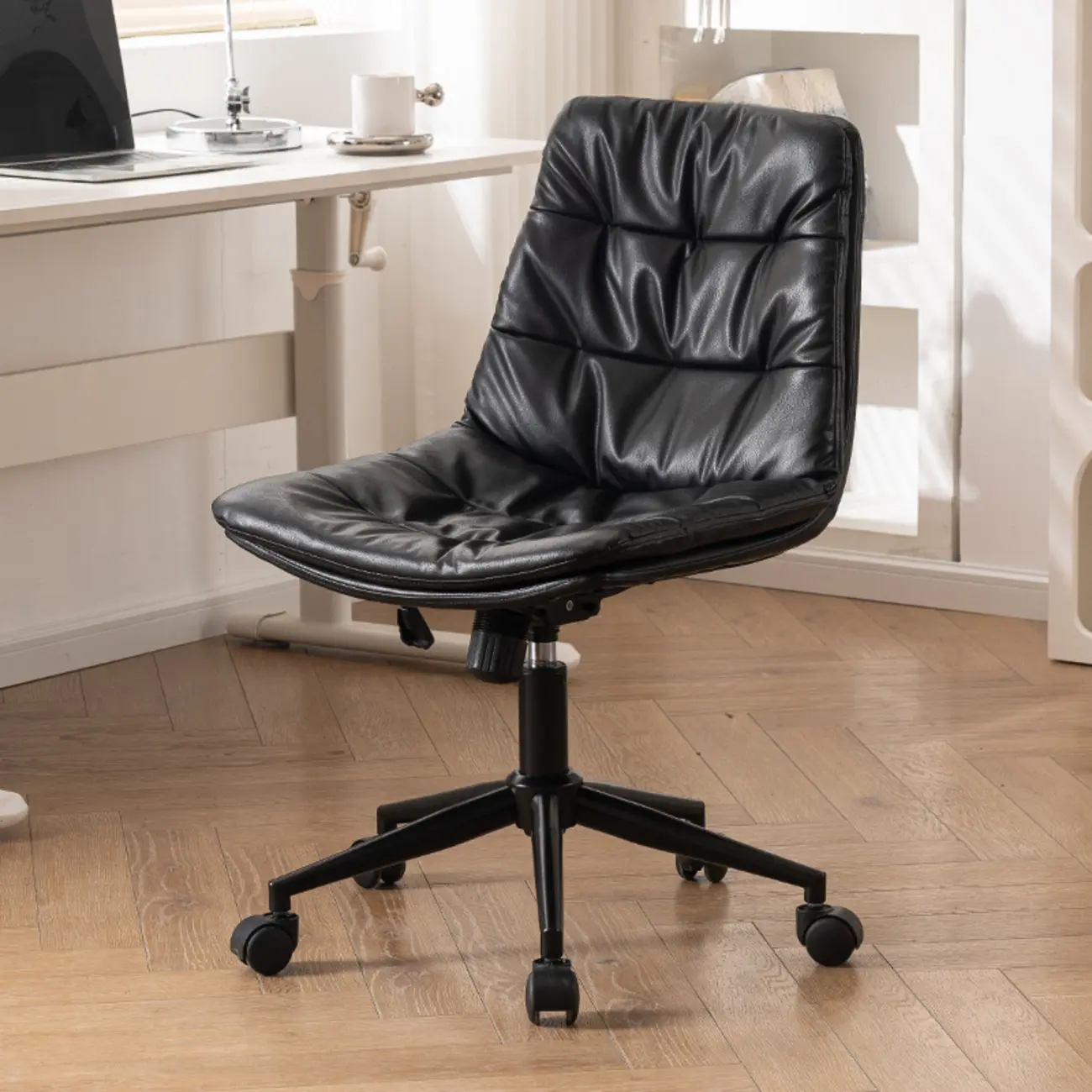 Modern Beige Leathaire Adjustable Swivel Office Chair