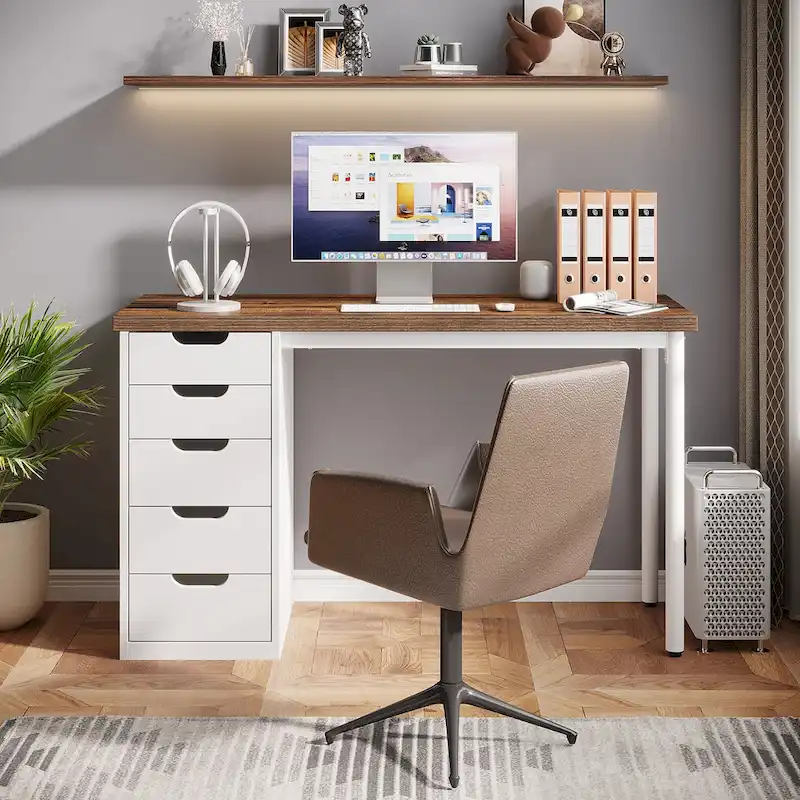 Modern Simple Computer Desk Study Writing Table with 5 Drawers
