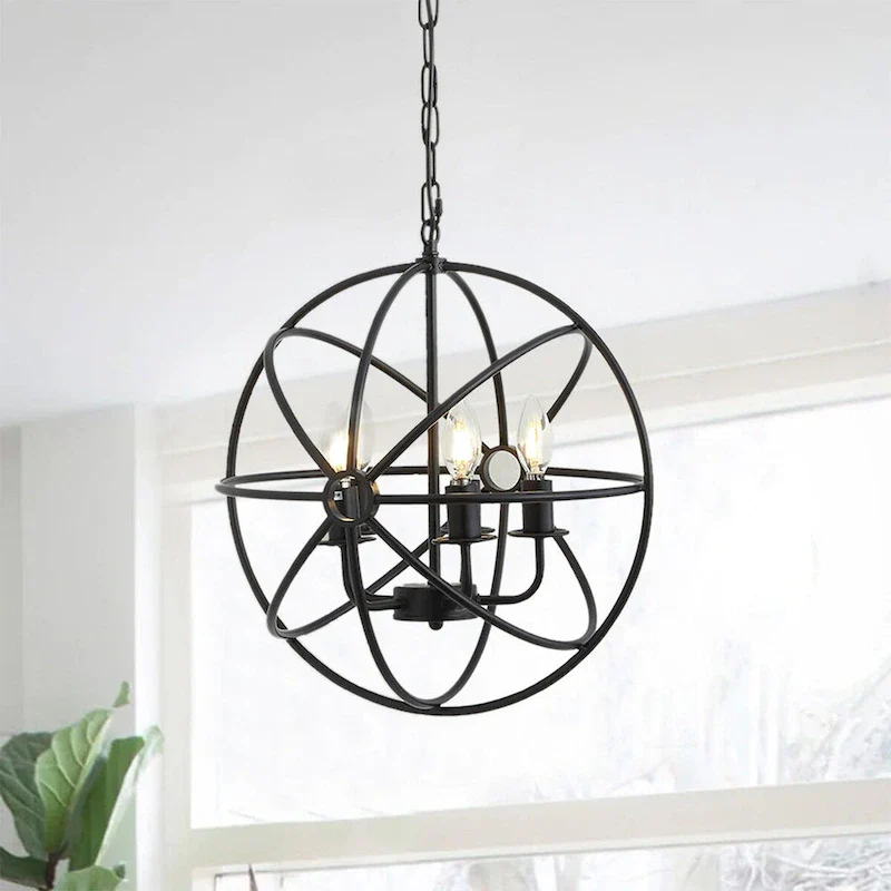 4-Lights Geometric Round Shade Pendant Lighting - 16.5 D4.7 W63.8 H(Adjustable)