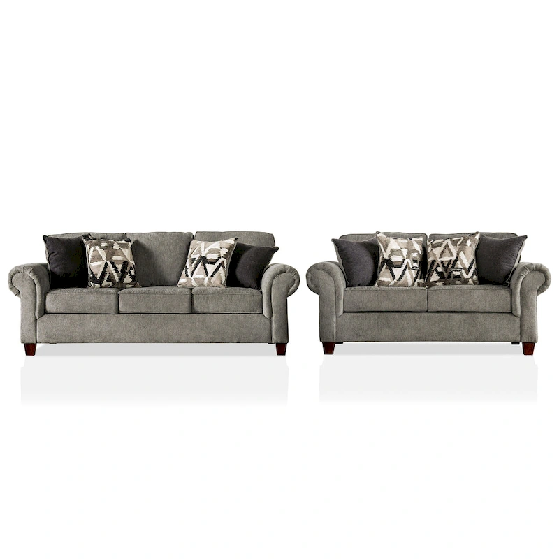 Mecia Transitional Chenille Rolled Arms 2-Piece Sofa Set by Furniture of America