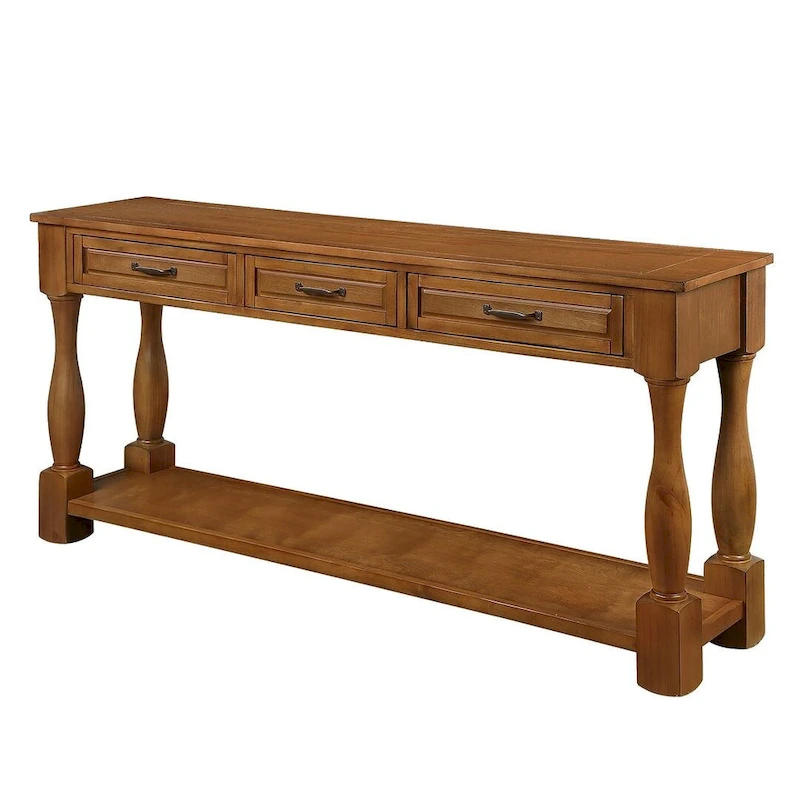 63 Solid Wood Console Table with 3 Drawers and 1 Bottom Shel